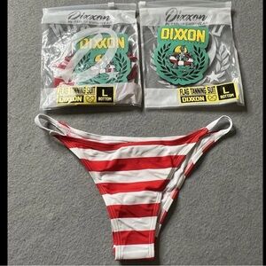NEW Dixxon Swimsuit Bikini Bottom Womens Large (8) X2 Flag Tanning Suit Stripes